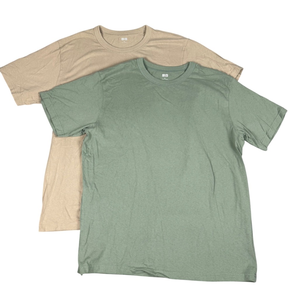 Uniqlo U Men XL Lot 2 Short Sleeve T-Shirt Crew Neck Green Tan Earth Tone
